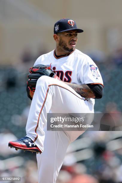 Fernando Romero of the Minnesota Twins delivers a pitch against the Chicago White Sox during game one of a doubleheader on June 5, 2018 at Target...