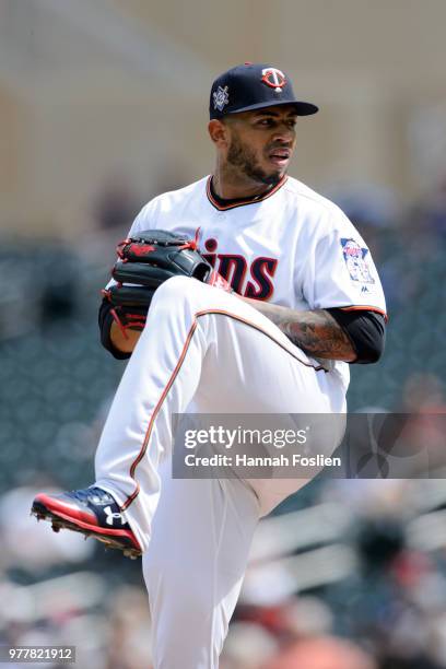 Fernando Romero of the Minnesota Twins delivers a pitch against the Chicago White Sox during game one of a doubleheader on June 5, 2018 at Target...