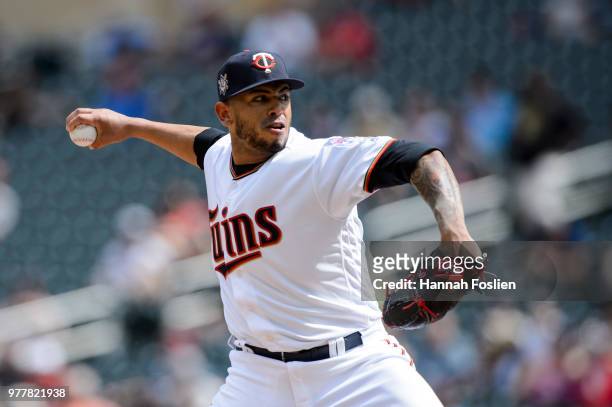 Fernando Romero of the Minnesota Twins delivers a pitch against the Chicago White Sox during game one of a doubleheader on June 5, 2018 at Target...
