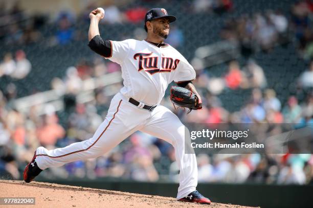 Fernando Romero of the Minnesota Twins delivers a pitch against the Chicago White Sox during game one of a doubleheader on June 5, 2018 at Target...