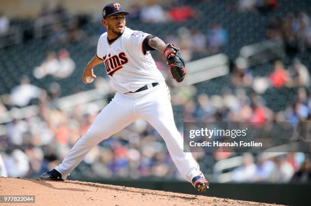 Fernando Romero of the Minnesota Twins delivers a pitch against the Chicago White Sox during game one of a doubleheader on June 5, 2018 at Target...