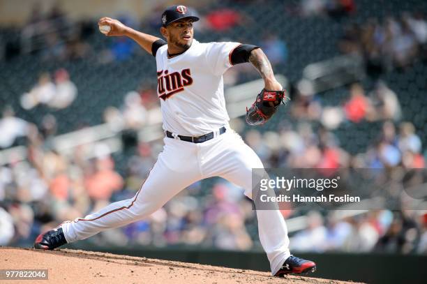 Fernando Romero of the Minnesota Twins delivers a pitch against the Chicago White Sox during game one of a doubleheader on June 5, 2018 at Target...