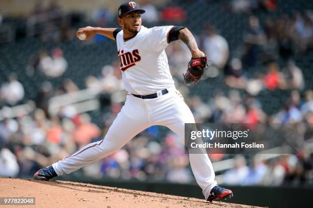 Fernando Romero of the Minnesota Twins delivers a pitch against the Chicago White Sox during game one of a doubleheader on June 5, 2018 at Target...