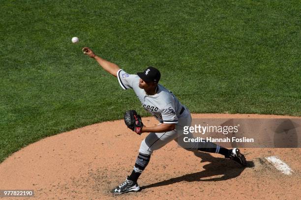 Reynaldo Lopez of the Chicago White Sox delivers a pitch against the Minnesota Twins during game one of a doubleheader on June 5, 2018 at Target...
