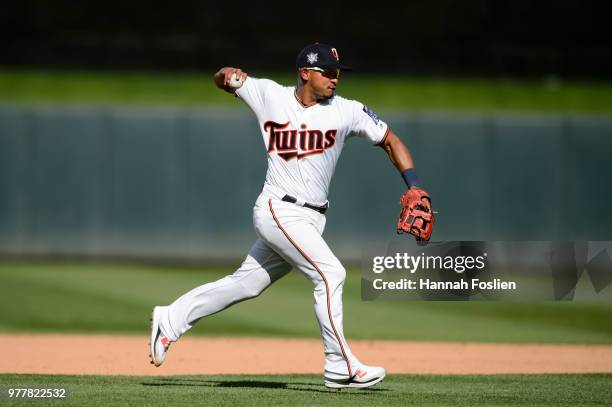 Eduardo Escobar of the Minnesota Twins makes a play at third base against the Chicago White Sox during game one of a doubleheader on June 5, 2018 at...