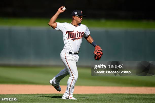 Eduardo Escobar of the Minnesota Twins makes a play at third base against the Chicago White Sox during game one of a doubleheader on June 5, 2018 at...