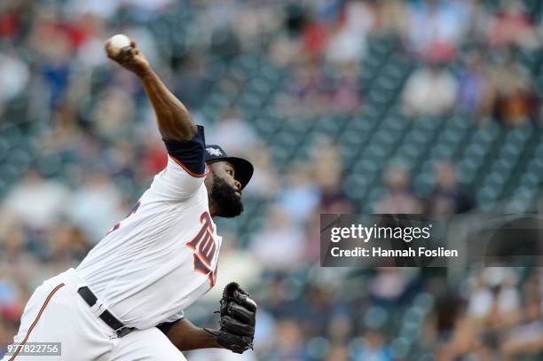 Fernando Rodney of the Minnesota Twins delivers a pitch against the Chicago White Sox during game one of a doubleheader on June 5, 2018 at Target...