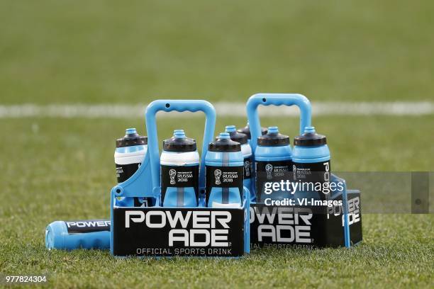 Powerade bidon during the 2018 FIFA World Cup Russia group F match between Sweden and Korea Republic at the Novgorod stadium on June 18, 2018 in...