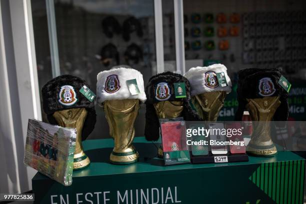 Merchandise sits on display for sale during the Group F opening match of the FIFA World Cup between Mexico and Germany at a viewing party in the...