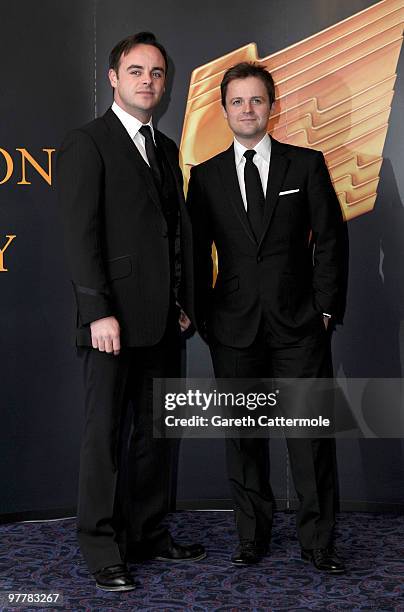 Ant McPartlin and Declan Donnelly arrive at the RTS Programme Awards 2009 at The Grosvenor House Hotel on March 16, 2010 in London, England.