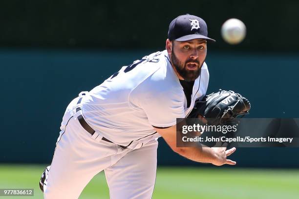 Michael Fulmer of the Detroit Tigers pitches during a MLB game against the Minnesota Twins at Comerica Park on June 14, 2018 in Detroit, Michigan.