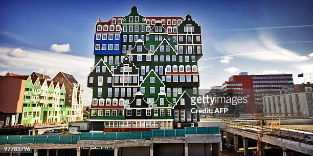 The Inntel Hotel Amsterdam Zaandam is pictured on March 16, 2010 in Zaandam. The hotel is designed by WAM architects, its facade appearing to consist...