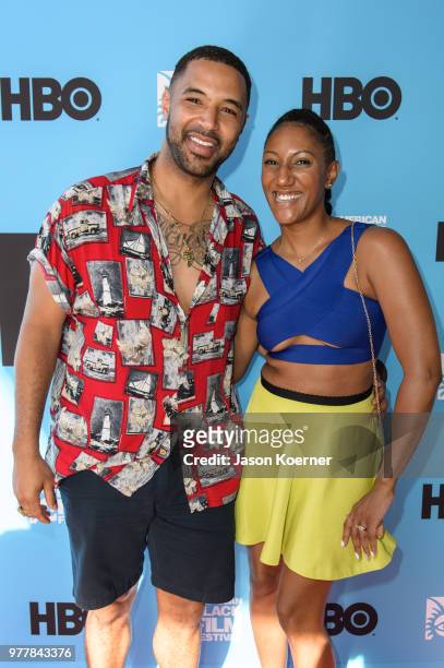 Angelo Diaz and guest attends the Secret HBO Sneak Screening of Random Acts of Flyness at the Colony Theater during the 22nd Annual American Black...