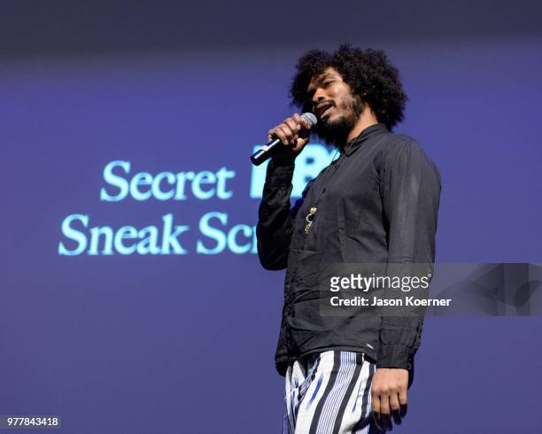 Terence Nance speaks on stage at the Secret HBO Sneak Screening of Random Acts of Flyness at the Colony Theater during the 22nd Annual American Black...