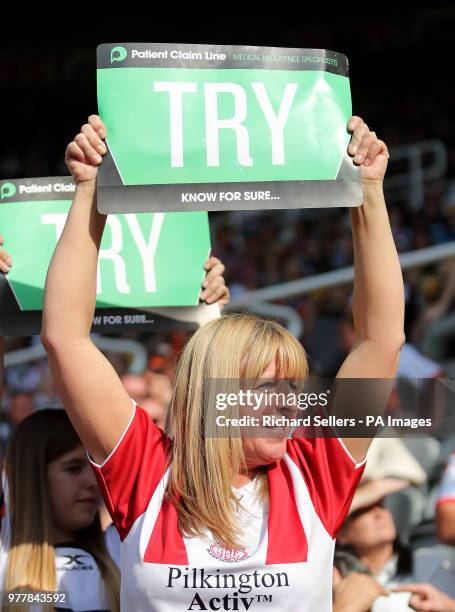 St Helens' fans celebrate during the Betfred Super League, Magic Weekend match at St James' Park, Newcastle