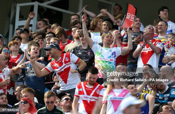 St Helens fans celebrate during the Betfred Super League, Magic Weekend match at St James' Park, Newcastle