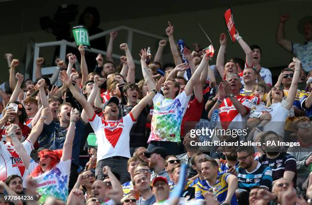 St Helens fans celebrate during the Betfred Super League, Magic Weekend match at St James' Park, Newcastle