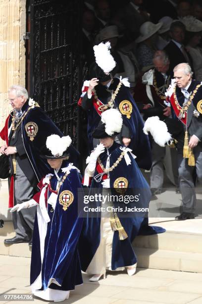 Princess Anne, Princess Royal, Prince Edward, Earl of Wessex, Prince Andrew, Duke of York and Prince Charles, Prince of Wales leave during the Order...