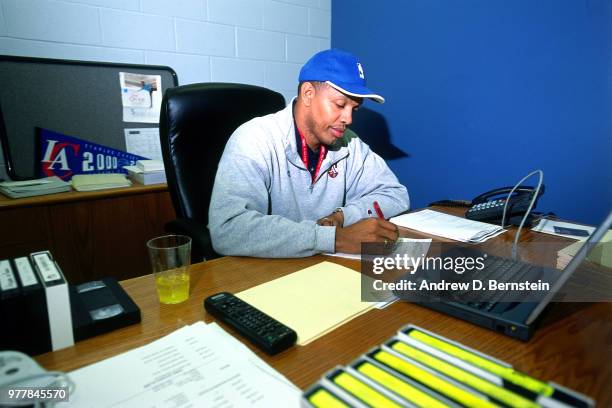 Head coach Alvin Gentry of the LA Clippers seen working in his office circa 2000 at the STAPLES Center in Los Angeles, California. NOTE TO USER: User...