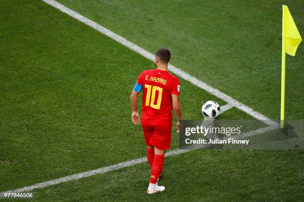Eden Hazard of Belgium takes a corner during the 2018 FIFA World Cup Russia group G match between Belgium and Panama at Fisht Stadium on June 18,...