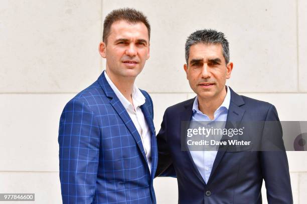 Head coach Raul Gonzalez and PSG assistant coach Jota Gonzalez during their presentation as the new coaching team of Paris Saint Germain Handball on...