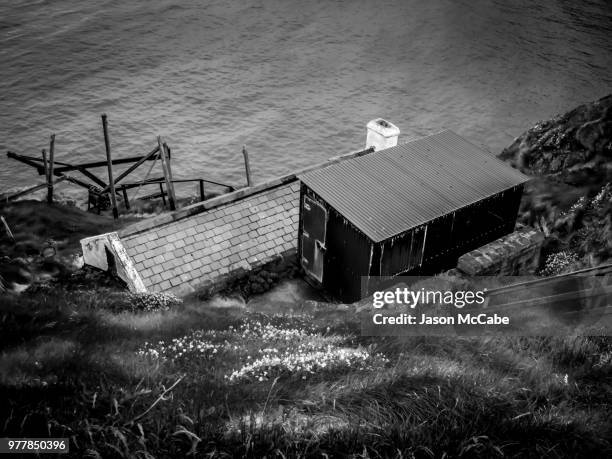 carrick-a-rede salmon fishery cottage - rede stock pictures, royalty-free photos & images