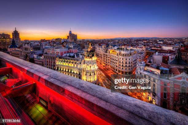 sunset over city, madrid, spain - madrid spain stock pictures, royalty-free photos & images