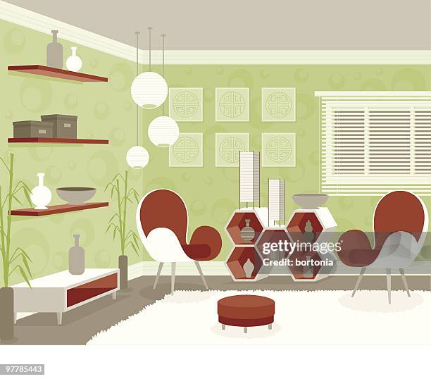 wohnzimmer room - bubble chair stock-grafiken, -clipart, -cartoons und -symbole