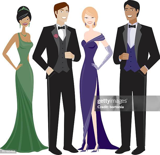 menschen in abendgarderobe - black tie stock-grafiken, -clipart, -cartoons und -symbole