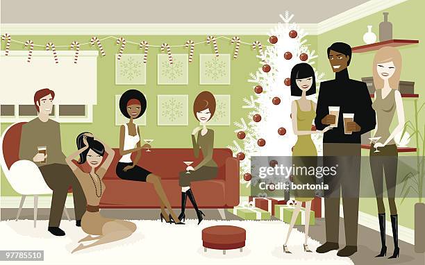 stockillustraties, clipart, cartoons en iconen met group of people at a christmas party - egg chair