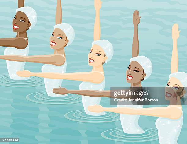 stockillustraties, clipart, cartoons en iconen met synchronized swim team - synchronized swimming