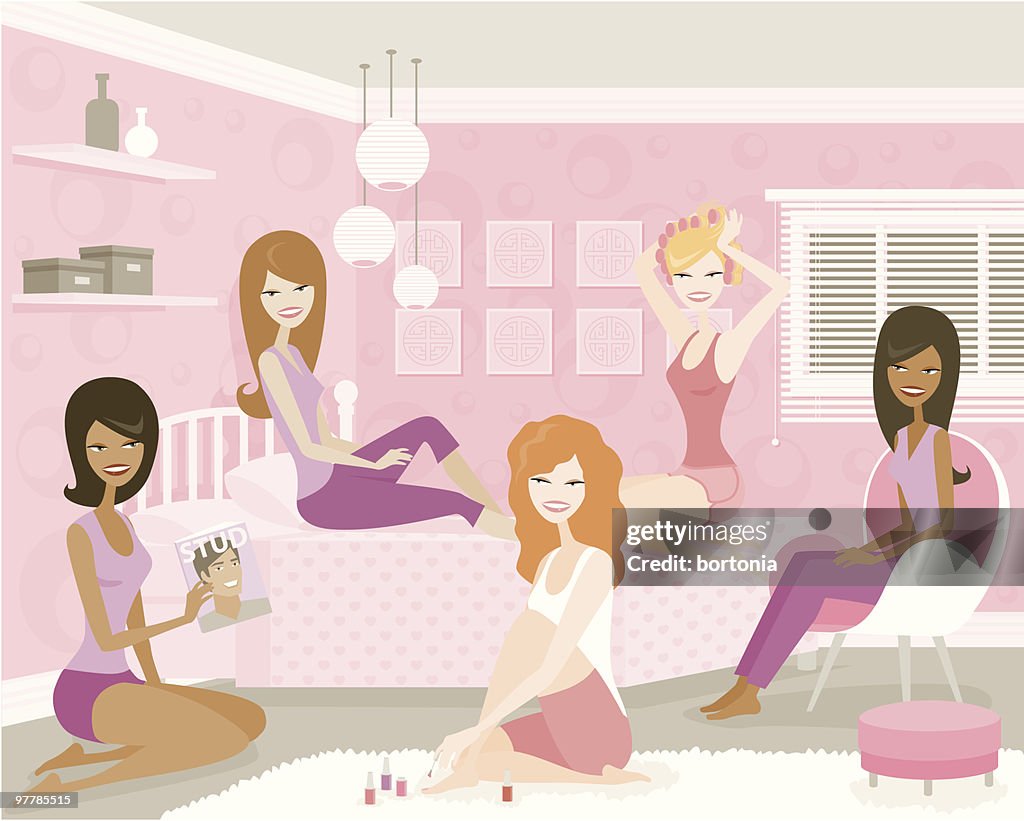 Young Women Reading Magazines and Painting Nails in Bedroom