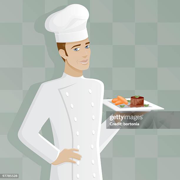 male chef with filet mignon - filet mignon stock illustrations