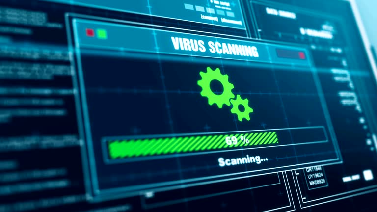 Computer Log On Warning virus scanning Progress Warning Message Threat Detected Alert on Screen ...