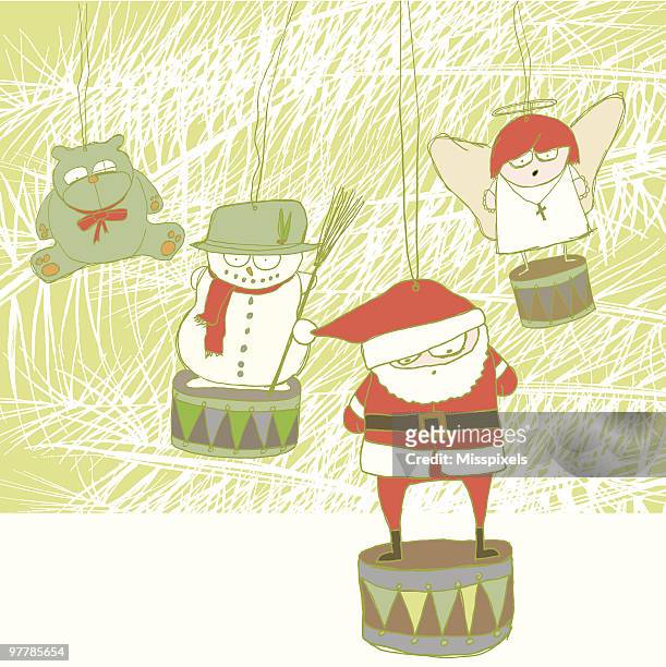 stockillustraties, clipart, cartoons en iconen met cool christmas tree ornaments - kerstman cool