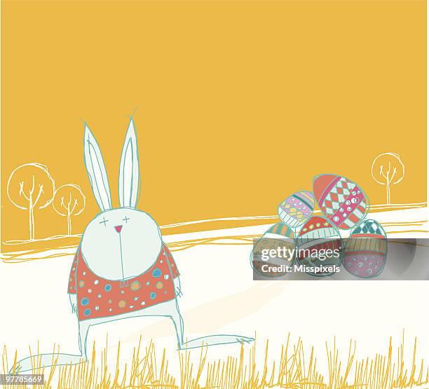easter bunny blues - easter egg tree stock illustrations