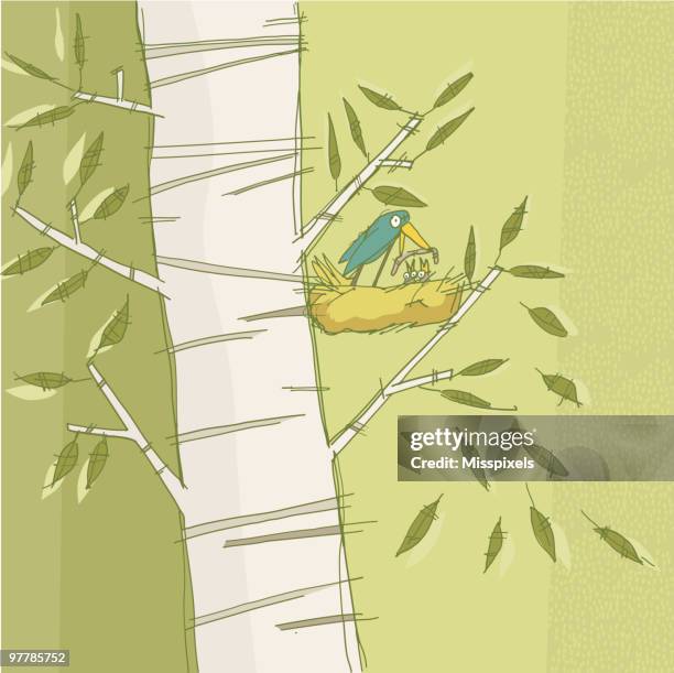 bird feeding - tree bark stock illustrations