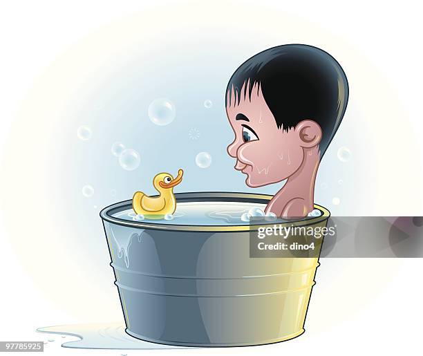 stockillustraties, clipart, cartoons en iconen met rub-a-dub buds - washing tub