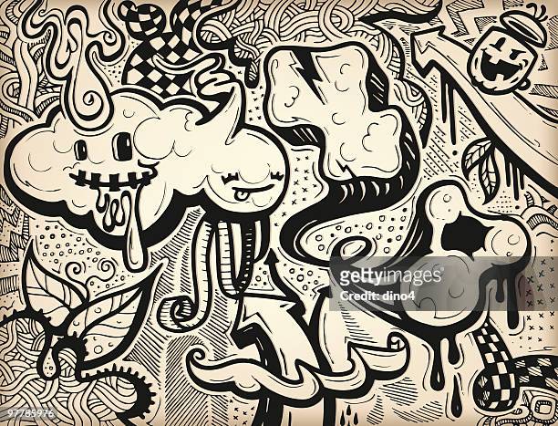 dinos-graffiti - graffiti stock-grafiken, -clipart, -cartoons und -symbole
