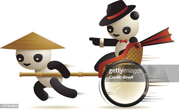 panda rickshaw - asian style conical hat stock illustrations