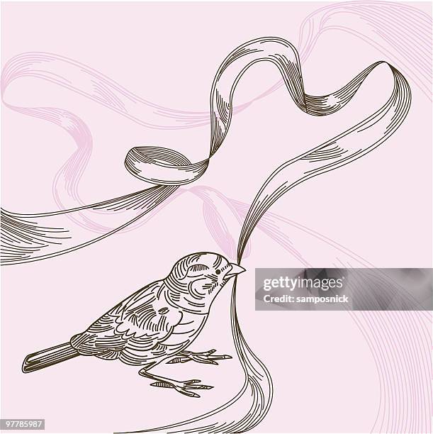 bird with ribbon - ribbon in mouth stock illustrations