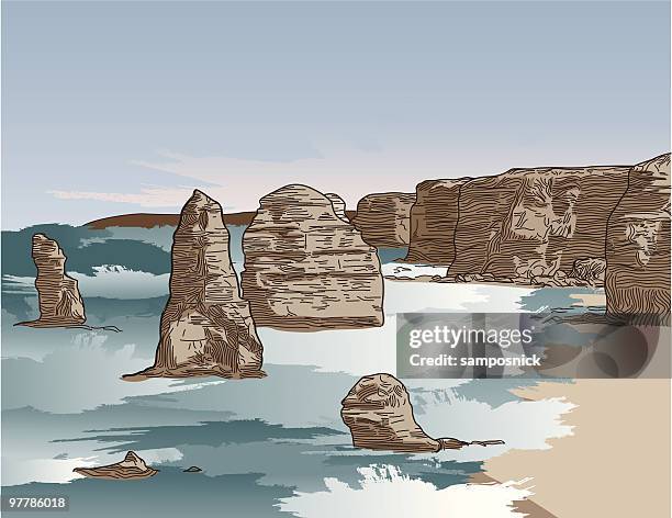 the 12 apostles - great ocean road - bright victoria australia stock illustrations