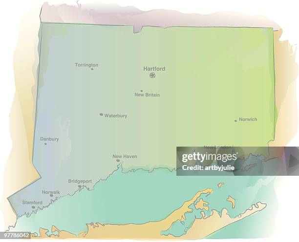 ilustraciones, imágenes clip art, dibujos animados e iconos de stock de mapa de connecticut-estilo de acuarela - long island sound