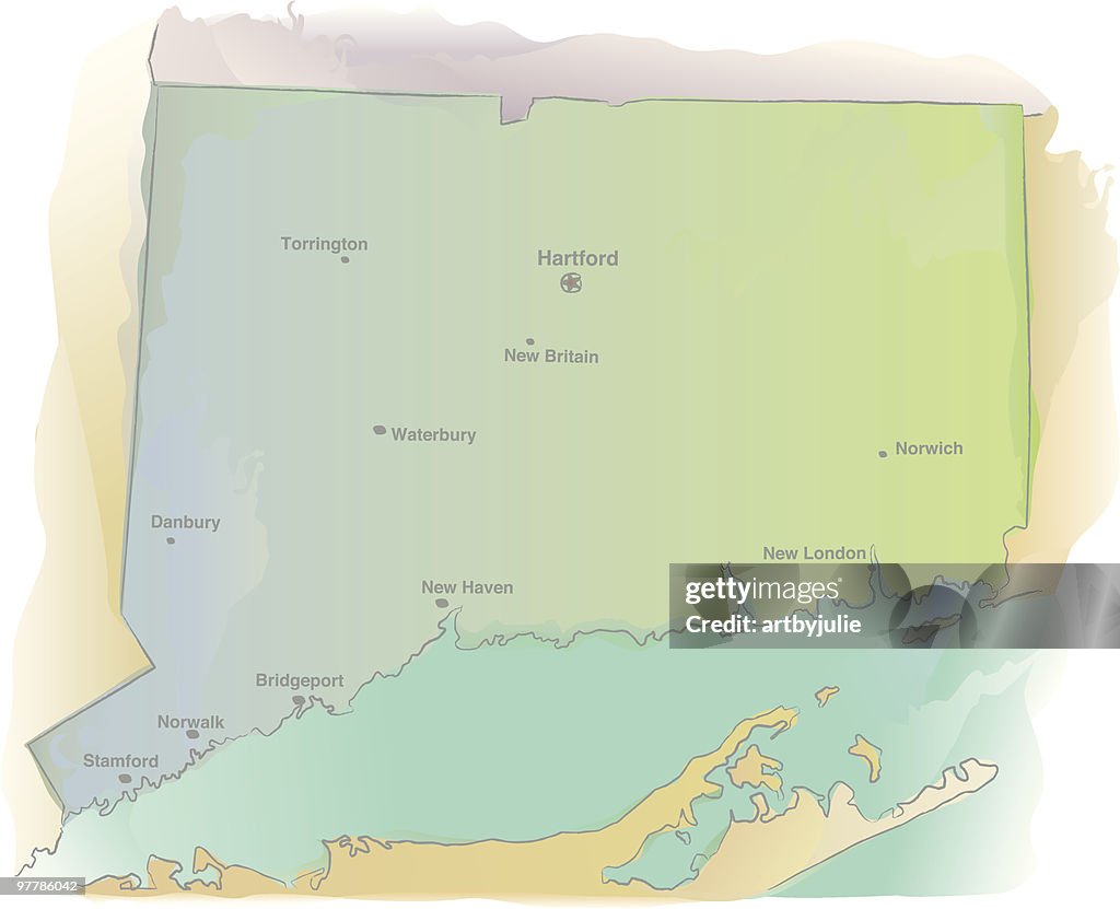 Map of Connecticut - Watercolor style