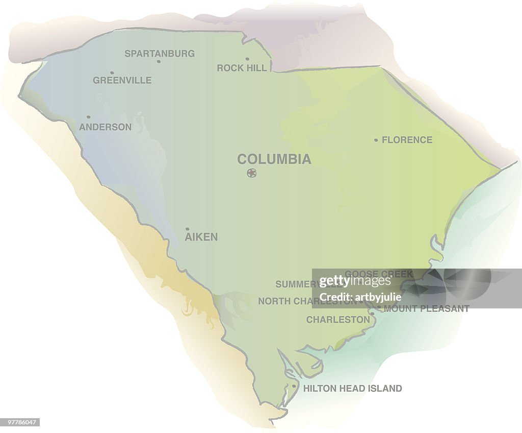 South Carolina Map - Watercolor style