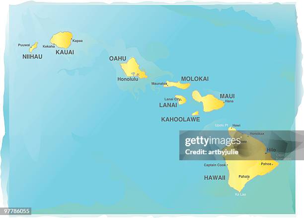 map of hawaii - watercolor style - 夏威夷大島 幅插畫檔、美工圖案、卡通及圖標