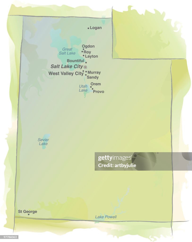 Map of Utah - Watercolor style