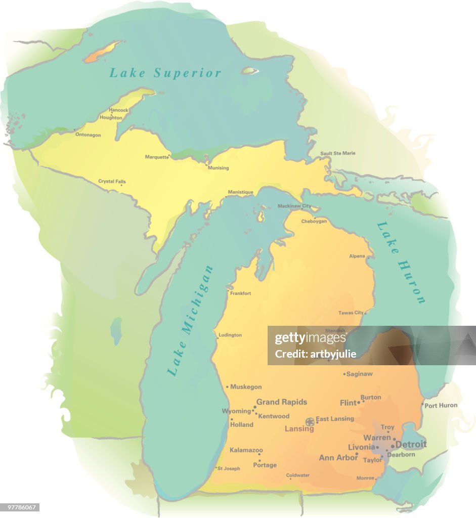 Michigan map - Watercolor style