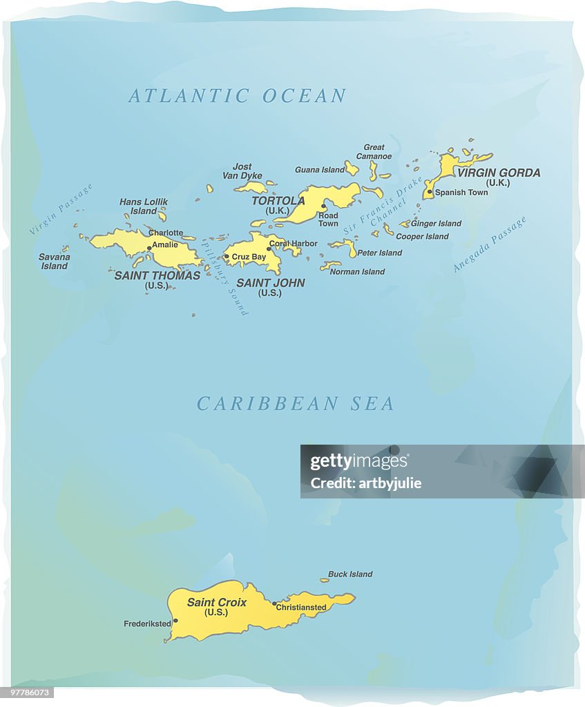 Virgin Islands map - Watercolor style