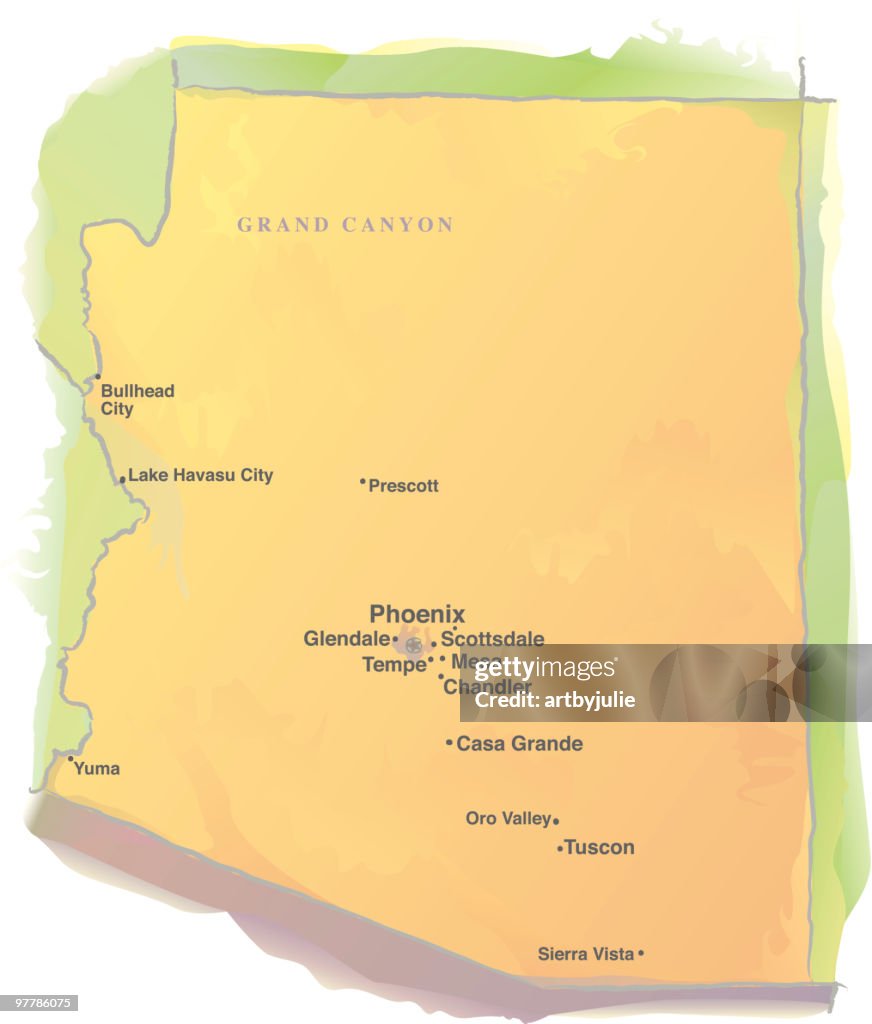 Map of Arizona - Watercolor style